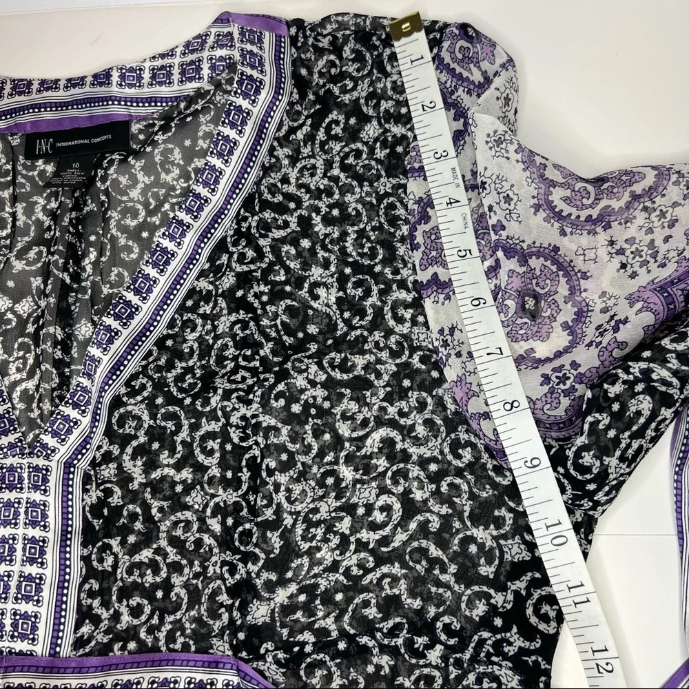 INC International Concepts  VNeck Long Sleeve Black Purple Sheer Silk Dress * 10 - Picture 9 of 15